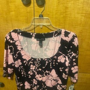 INC International Concepts Pink and Black Floral Blouse